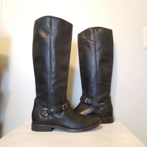 Frye 10 Philip ring tall leather boots black